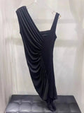 Vest-Packed Ass-Back Dress 2024 Summer Fashion Personality Collar Asymmetric Folds Slimming Skirt