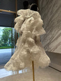 Pure Luster Breeze Through The Mesh Long Sleeve Shoulder High-Level Sense Early Spring New Unique White Ocean Dress