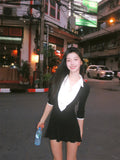 Mengling With A Retro Shirt Collar Splicing V-Neck Dress Autumn And Winter High-End Black And White Folding Dress