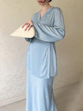 Autumn New Fashion Temperament Long-Sleeved Printed Set Of Vertiny V-Dressed