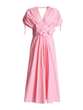 Elegant Retro Style Dress Women's 2025 Spring New V-Neck Three-Dimensional Sticker High-Waisted Cotton Dress