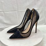 2025 New Breathable Mesh Drill High Heels 12CM Tip Finger Fine Heeled Women's Shoes High Quality Shoes