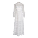 Elegant Style Dress 2025 Summer New Fashion Round-Collar Mesh Splicing High-End Perspective Cake Skirt