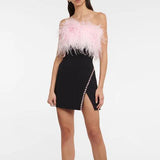 2024 New Breast-Boosted Hump Bird Woolen Dress Dress Dress Dress Dress For Sexy Forked Diamond