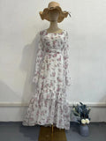 2024 Summer Chiffon Flower Leaf Sleeves Long-Sleeves Illustuff Irregular Dress