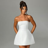 Women's Clothing 2024 Feng Swindo Summer New Fashion Pure Color Bosom High Waist Dress DJPT