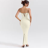 Autumn 2025 New Small Fragrant Temperament Texture Characteristic Fabric Showing Chest Open Fork Dress Woman DJPT