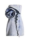 Sexy Hottie Wind 2025 Spring New Lotus Leaf Side Splicing Three-Dimensional Flowers Braided Denim Dress Woman
