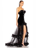 Summer Tide Brand Goddess Personality Design Sexy Wrapped Chest High Open Fork Mesh Tug On The Floor Dress Dress