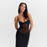 Women's Removable Shoulder Strap Kinned Mesh Dress DJPT
