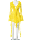 Women's Lace Lotus Leaf With Long Sleeves With Seat Pants Dress DJPT