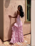 Summer Explosion Sexy Chest Repair Wooden Ear Side Open Temperament Evening Dress Dress Dress DJPT