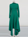 Asian Temperament Elegant Wind Collar Long Sleeve Irregular Dress 2025 New Solid Broad Ass Dress Women Summer