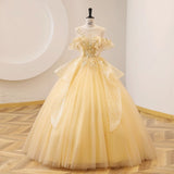 Color Yarn Yellow Evening Dress Student Vocal Art Exam Performance Costumes Solo Puffy Skirts To Preside Over The Annual Meeting