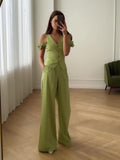 2024 Women's Commuting High-Waist Trend Solid Color Short-Sleeved Leisure Two Sets Of Women