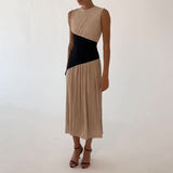 2024 Women's Clothing Folds Irregular Black Spliced Sleeveless Long Dress
