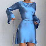 Temperament Belt Ribbon Ribbon Dress Woman Autumn Fashion Elegant Casual Bodybrace Ass Skirt DJPT