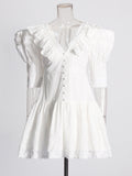 Romantic Court Style 2025 Spring New Fashion V-Necked Sleeve Lace Laminated Short Dress Woman