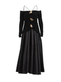 Babes Sling Skirt 2025 Summer New Out-Shoulder Long-Sleeved Pin Shoulder Strap Corset Dress Dress Woman