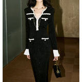 2024 Autumn And Winter Small Fragrant Wind Hit The Fish Tail Waist Dress Temperament High-End V-Neck Long Dress