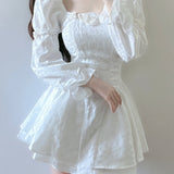 Gown Square Neckline White Lace Holiday Dress Birthday Dresses Birthday Outfits SD1241