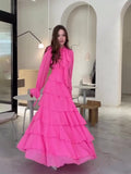 The Autumn Of 2024, The New Lotus Leaf Side Splicing Court Chiffon Design Sense Semi-High Collar Dress