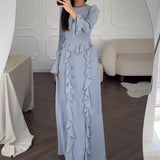Summer New Splicing Lace Solid-Colored Collar Repair Horn Sleeve Long Skirt