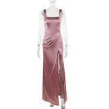 Autumn 2025 New Temperament Sexy Vest Thin Open Fork Long Dress Elastic Dress Woman DJPT