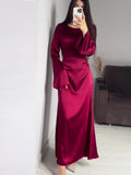 2024 New Waist-Skinny Strap Solid Long-Sleeved Long-Sleeved Dress