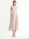 Simple Temperament Light Style Long Dress 2025 Spring New Collar Sleeveless Pressure Folding Dress Woman