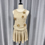 2024 Early Autumn Exquisite Fashion Hand-Beaded Knitted Vest Half-Skirt Set