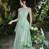 New Design High-Grade Tea Break French Gentle Wind Seaside Holiday Yellow Hanging Neck Dress