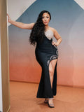 Heavy Industry Diamond High Open Fork Bra Black Dress Famous Party French High-End Feel Evening Dress