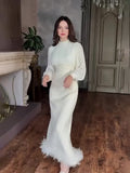 Temperament Famous Heben Wind Pearl Collar High-End Feeling Repair Wool Dress