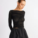 Women's 2024 Summer New Solid Color Mesh Perspective To Repair The Exposed Umbilose Top DJPT