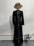 2024 New Bow Decoration Black And White Splicing Temperament Half-High Collar Long Dress