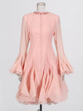 Design-Sensitive Fairy Dress 2025 Summer New Round Neck Lotus Side Horn Sleeve Dress Dress Woman