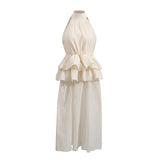 High-End Famous Wind Long Lotus Leaf Dress 2025 New Women's Sleeveless Straight Collar Solid Dress