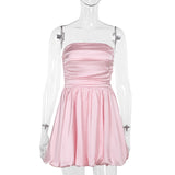 Summer 2025 New Fashion Style Sexy Temperament Shoulder Bras A Swing Mini Dress Woman DJPT