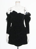 Walking Show Famous Lady Dress Woman 2025 Spring New Heavy Industry Velvet Three-Dimensional Flowers Breast Small Dress