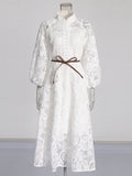 Style Dress 2025 New Collar Long Sleeve Tie To Close The Waist Repair Dress Summer Long Girl