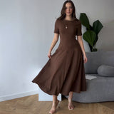 2025 New Solid Color Collar Short Sleeve Zipper Casual Commuter Dress