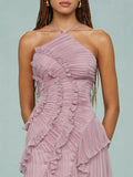 For High-End Chiffon Dress Women Lotus Edge Folding Design Thin Long Dress Fast Fashion HZ0628