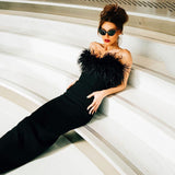 Braided Tat-Carnated Feathers Elegant Tight-Bossed Party Party Dress Dress