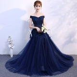 Evening Dress Woman 2025 Summer Temperament Atmospheric Elegant One-Word Shoulder Host Maid Dress Small Thin
