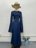 2024 Splicing Glass Yarn Sleeve Long Lint Repair Dress