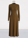 Famous Style Dress 2025 Summer New Round Collar Knitted Waist Solid Color Dress Woman