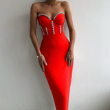 Solid Temperament Palette With Bra Strap Dress Sexy Diamond Party Dress Dress