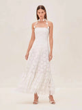 Niche 2024 Summer New Hanging Neck Design Hand Nail Flower Thoracic Hollow Long Dress Woman