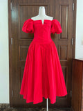 Retro Elegant Style Dress 2025 New Square Collar Bubble Sleeve Fish Bone Pressure Folded Dress Women's Summer